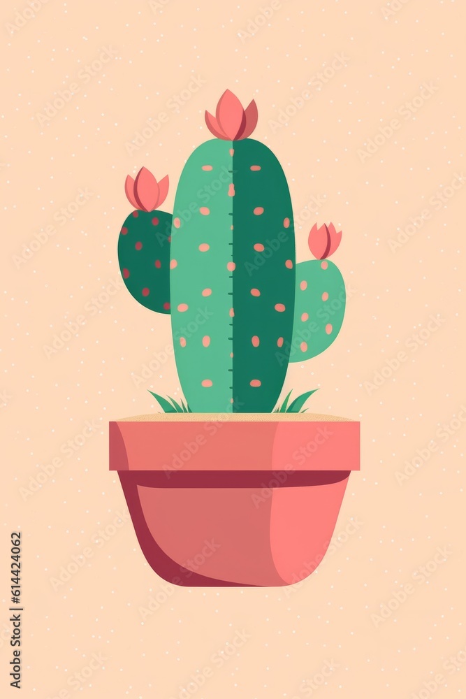 Illustration of a cactus in a pot with pink flowers created using generative AI created with Generative AI technology Illustration of a cactus in a pot with pink flowers created using generative AI created with Generative AI technology