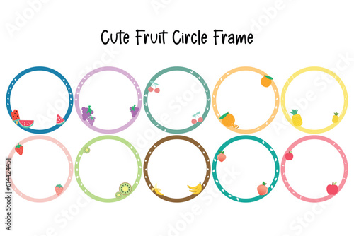 cute circle border frame illustration clipart for kids or worksheet with fruit decoration