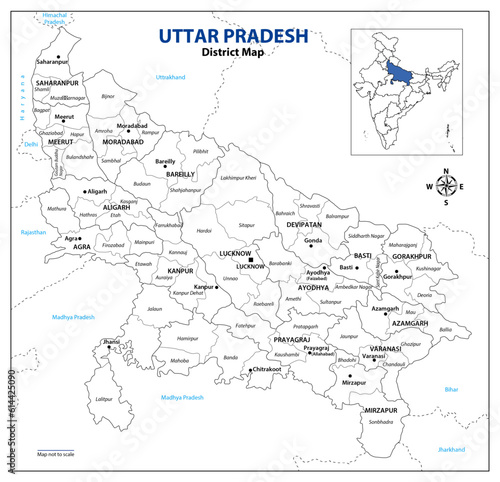 Uttar Pradesh political map, Indian State Map,