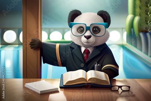 Cute professor panda with book  generative ai