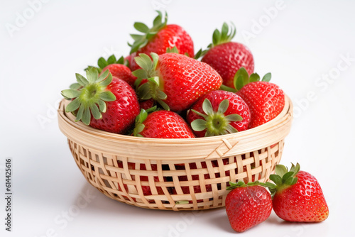 Red strawberries in a basket on white background. Fresh strawberry organic. Ai generative.