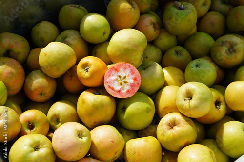 Pink Punch apples with pink flesh at a farmers market