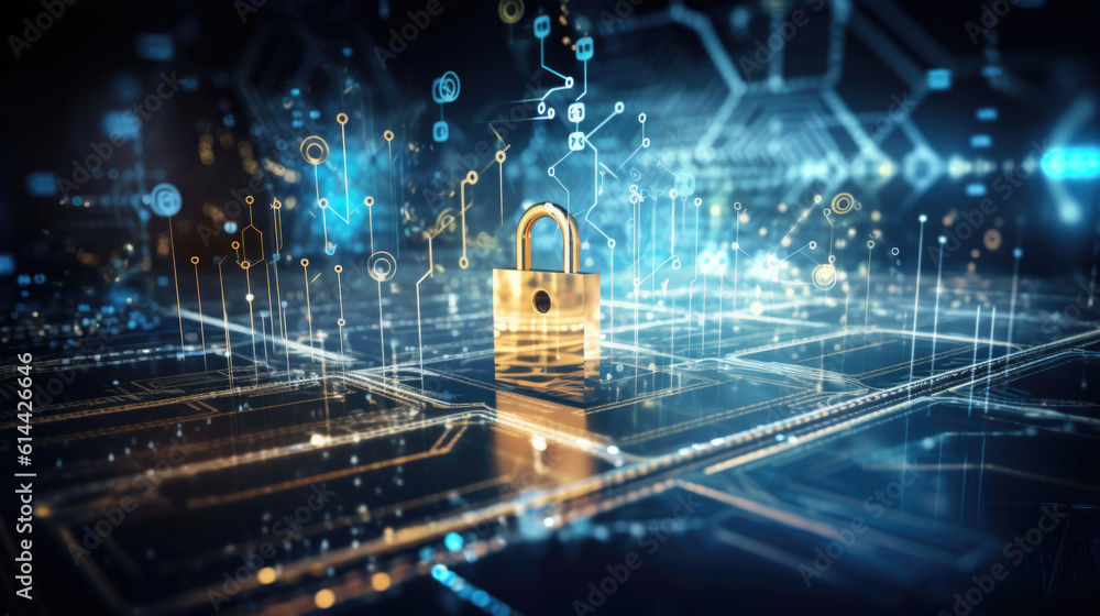 golden padlock inside blue glowing cyber network importance of cyber