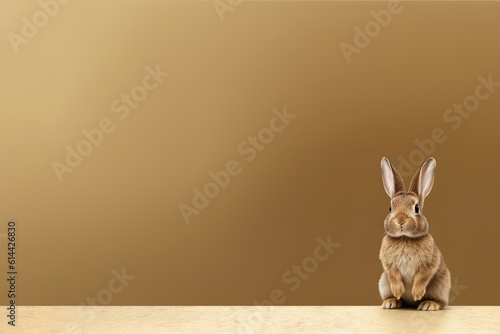 Bunny rabbit sitting in front of wall with copy space