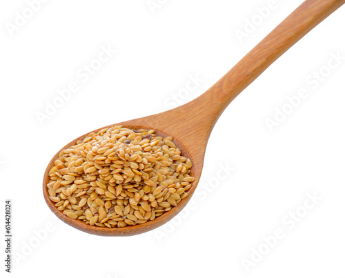 Flax seeds heap in wood spoon isolated on transparent png