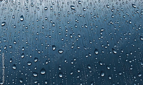  a close up of water droplets on a blue car window with a blue sky in the background of the image and a few clouds in the background. generative ai