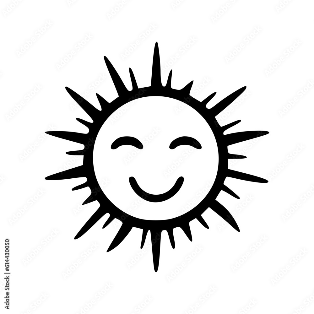 Smiling sun icon black outlines vector illustration Smiling sun icon black outlines vector illustration