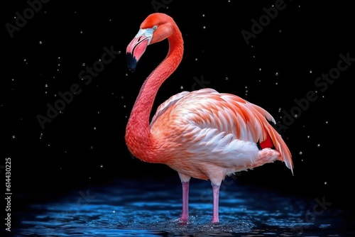 Pink Flamingo Standing Gracefully in black background © thesweetsheep