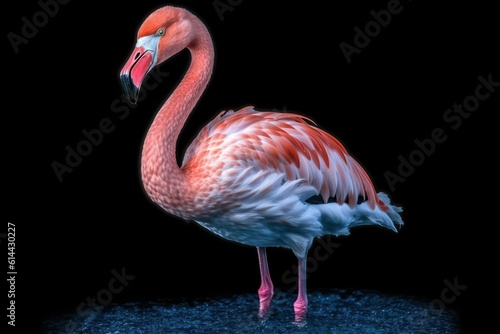 Pink Flamingo Standing Gracefully in black background