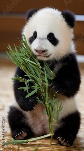 Panda eating bamboo  Adorable baby animal  Ai generated 