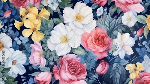 Floral watercolor vintage background, art (Ai generated)