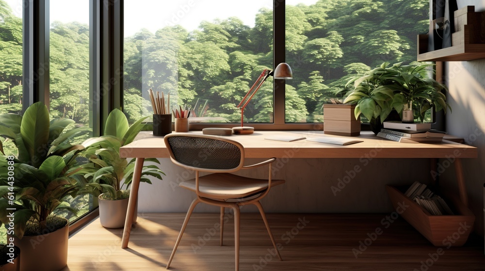 Fototapeta premium Desk nestled in a cozy window. Generative AI