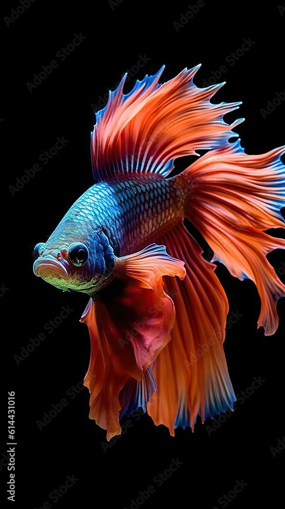 Fototapeta premium Betta fish, beautiful fish in dark background (Ai generated)
