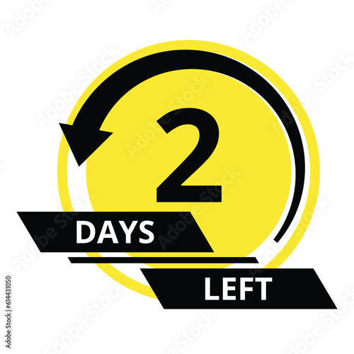 Countdown of days. Number 2 of days left to go. Promotional banner. Price offer promo deal timer, two day only. Stylized counter in black and yellow colors