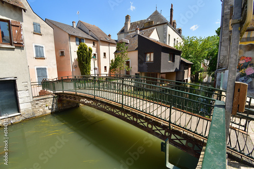 Tableau sur toile France, Montargis. Cityscape with a canal. May 29, 2023.
