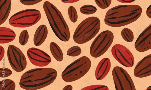  a pattern of red and brown nuts on a beige background with a red stripe in the middle of the image and a brown background with a red stripe in the middle. generative ai