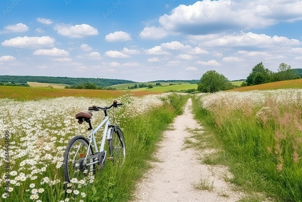 Obraz premium Bicycle, Spring summer natural landscape (Ai generated)