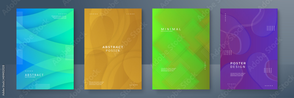 Fototapeta premium Abstract trendy gradient colorful colourful flowing geometric pattern background texture for poster cover design. Minimal color gradient banner template. Modern vector wave shape