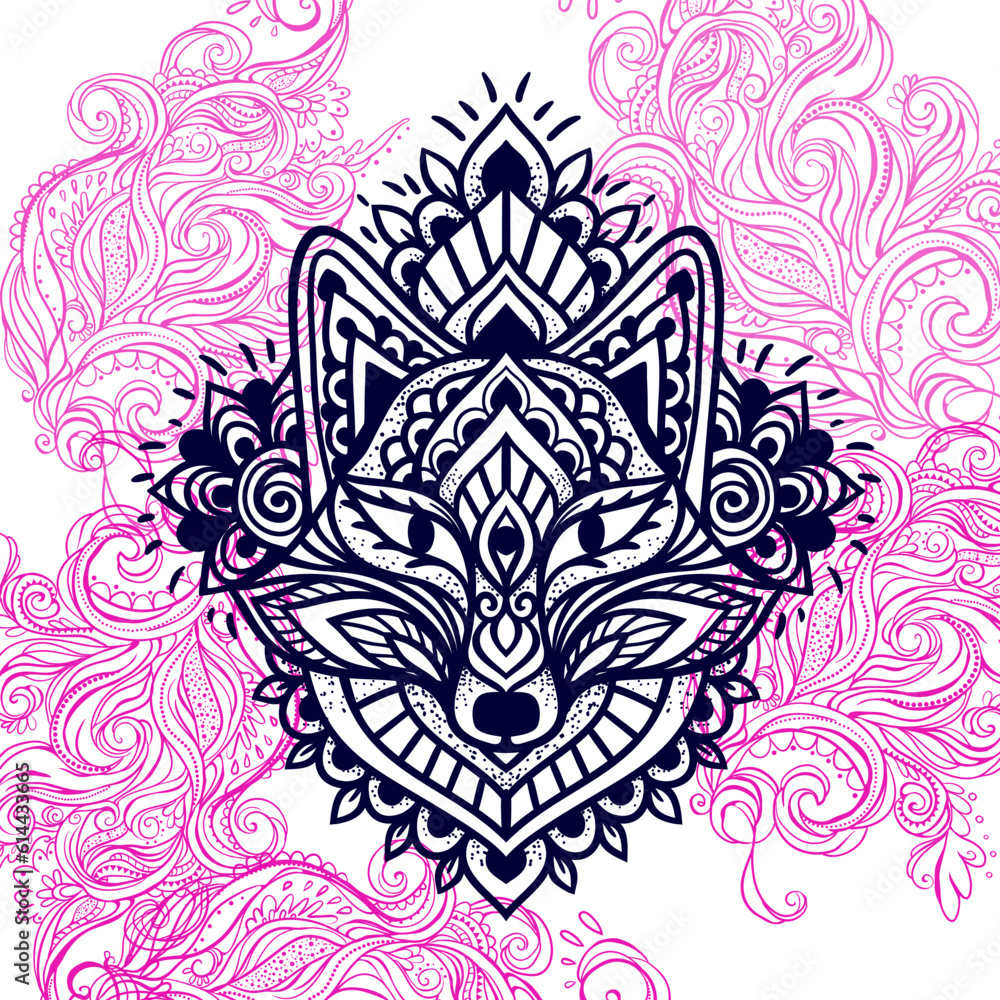 Fototapeta premium Fox head Mandala. Vector illustration. Flower Ethnic drawing. Decorative Fox animal in Zen boho style. Boho, hippie for decoration