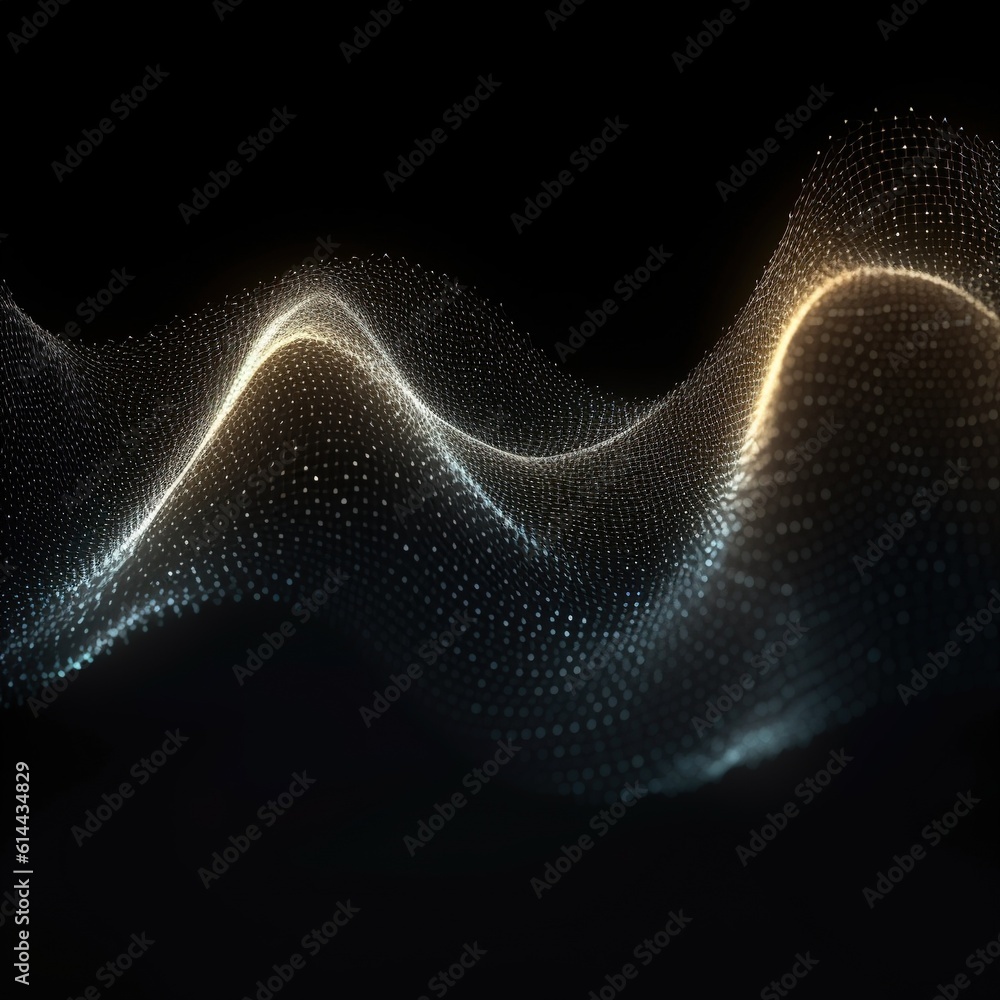 Abstract digital wave with particles on dark background.Generative Ai Abstract digital wave with particles on dark background.Generative Ai