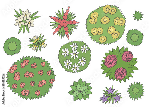 Landscape architect design element set graphic color top sketch aerial view illustration vector 