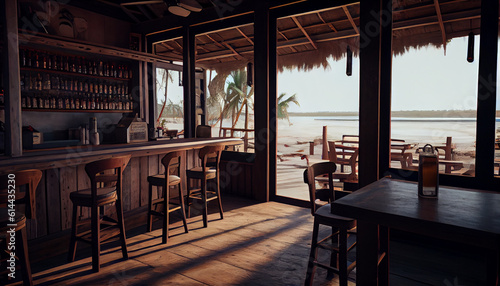 Empty cafe or seaview bar interior, daytime