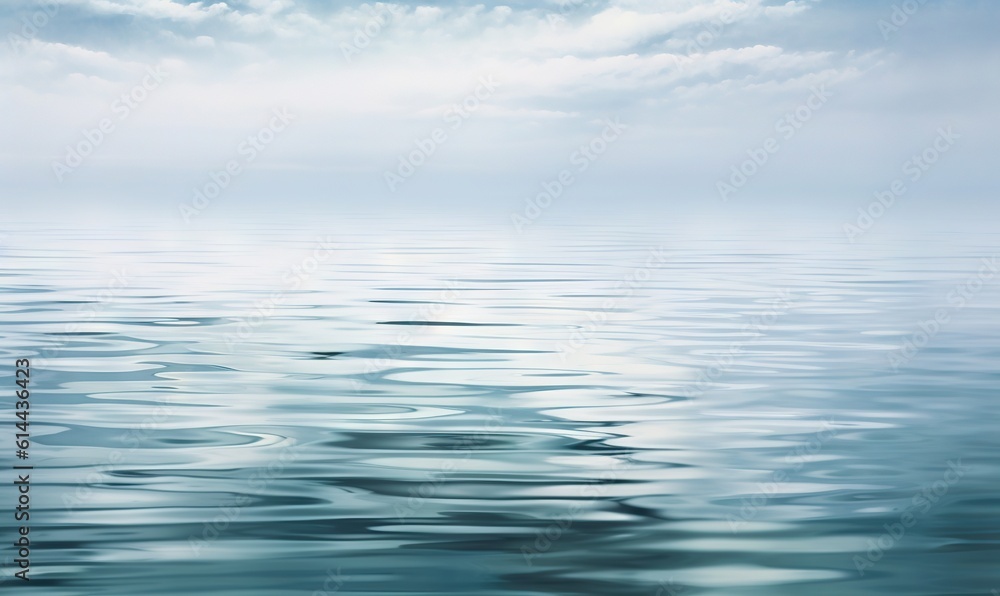  a large body of water with clouds in the sky and water waves on the surface of the water and the water surface is blue and there is also a few ripples on the water.  generative ai