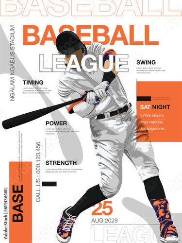 baseball league poster flyer design template