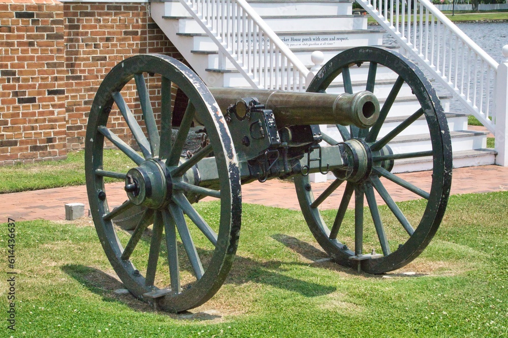 Old civil war cannon displayed on the waterfront of Edenton North Carolina.