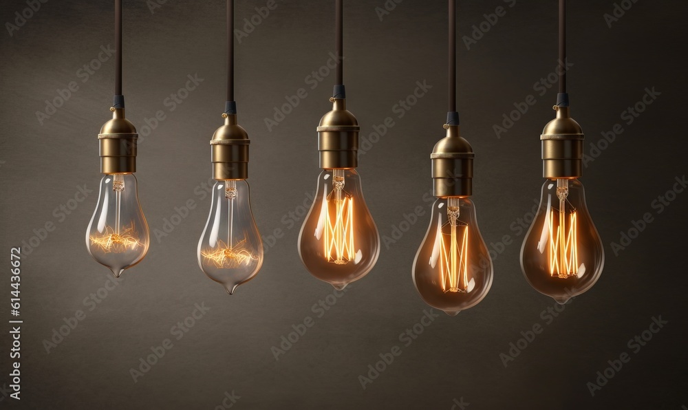 a group of light bulbs hanging from a ceiling fixture in a dark room with one light bulb turned on and the other turned on with a dim light bulb turned on. generative ai a group of light bulbs hanging from a ceiling fixture in a dark room with one light bulb turned on and the other turned on with a dim light bulb turned on. generative ai