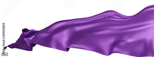 Flying purple silk textile fabric flag background. Smooth elegant purple Satin Isolated on white Background for grand opening ceremony. Purple curtain. 3d vector illustration.