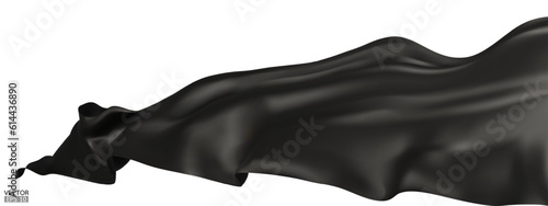 Flying black silk textile fabric flag background. Smooth elegant dark Satin Isolated on white Background for grand opening ceremony. Black curtain. 3d vector illustration.