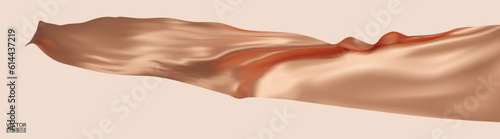 Flying orange silk textile fabric flag background. Smooth elegant orange Satin Isolated on beige Background for grand opening ceremony. Orange curtain. 3d vector illustration