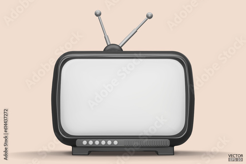 3D render black Vintage Television Cartoon style isolate on background. Minimal Retro TV. Black analog TV.  Old TV set with antenna. 3d vector illustration.