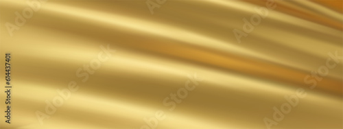 Abstract golden silk vector background. Luxury cloth or liquid wave. Abstract or gold fabric texture background. Gold Cloth soft wave. Creases of satin, silk, and Smooth elegant cotton.