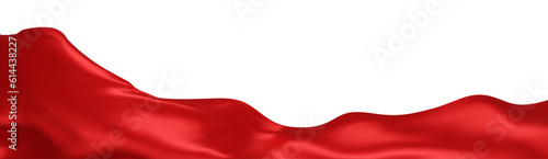 Red silk textile fabric flag background with copy space. Smooth elegant red Satin for grand opening ceremony. Red curtain. 3d vector illustration.
