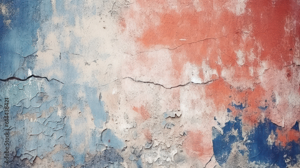 Tonal painted concrete wall with light red and dark blue backdrop