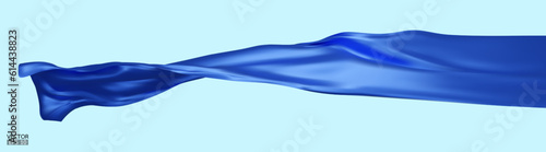 Flying blue silk textile fabric flag background. Smooth elegant blue Satin Isolated on blue Background for grand opening ceremony. Blue curtain. 3d vector illustration