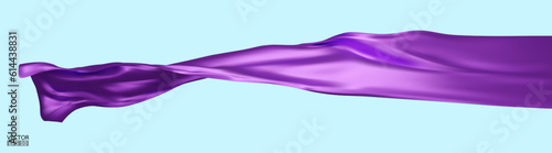 Flying purple silk textile fabric flag background. Smooth elegant purple Satin Isolated on blue Background for grand opening ceremony. Purple curtain. 3d vector illustration