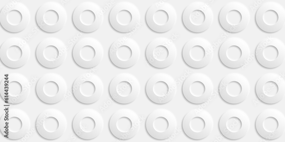 Neomorph white background with convex circles for graphic design with technological theme. Can be used for covers, banners, presentations, UI design