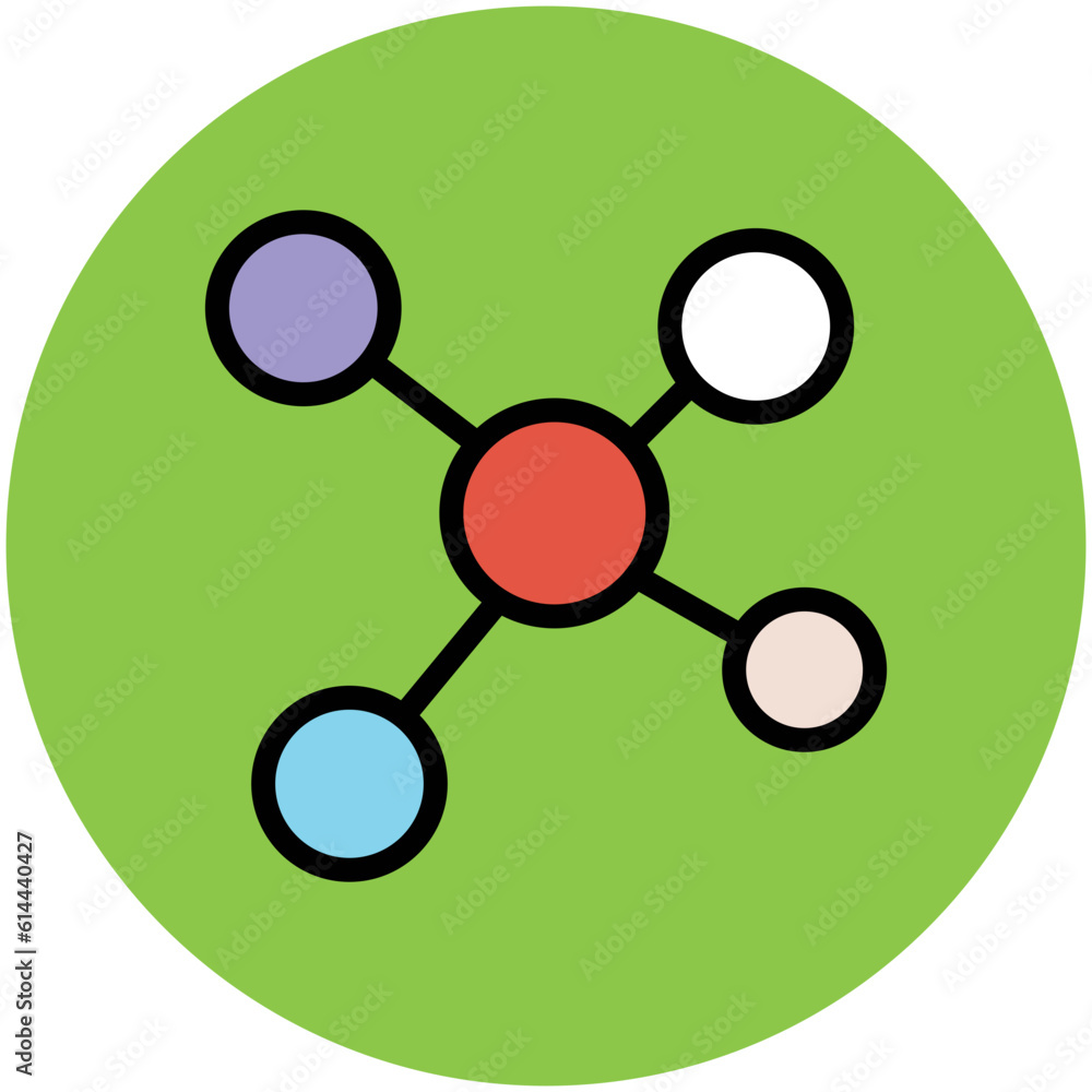 Connected nodes making a molecule, flat icon Connected nodes making a molecule, flat icon