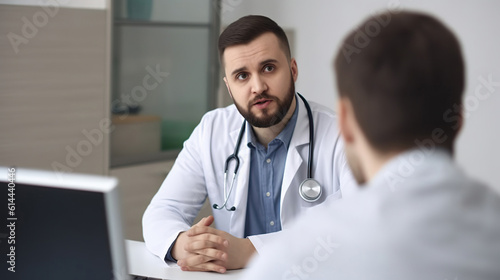 Male doctor communicating with a patient in his medical office