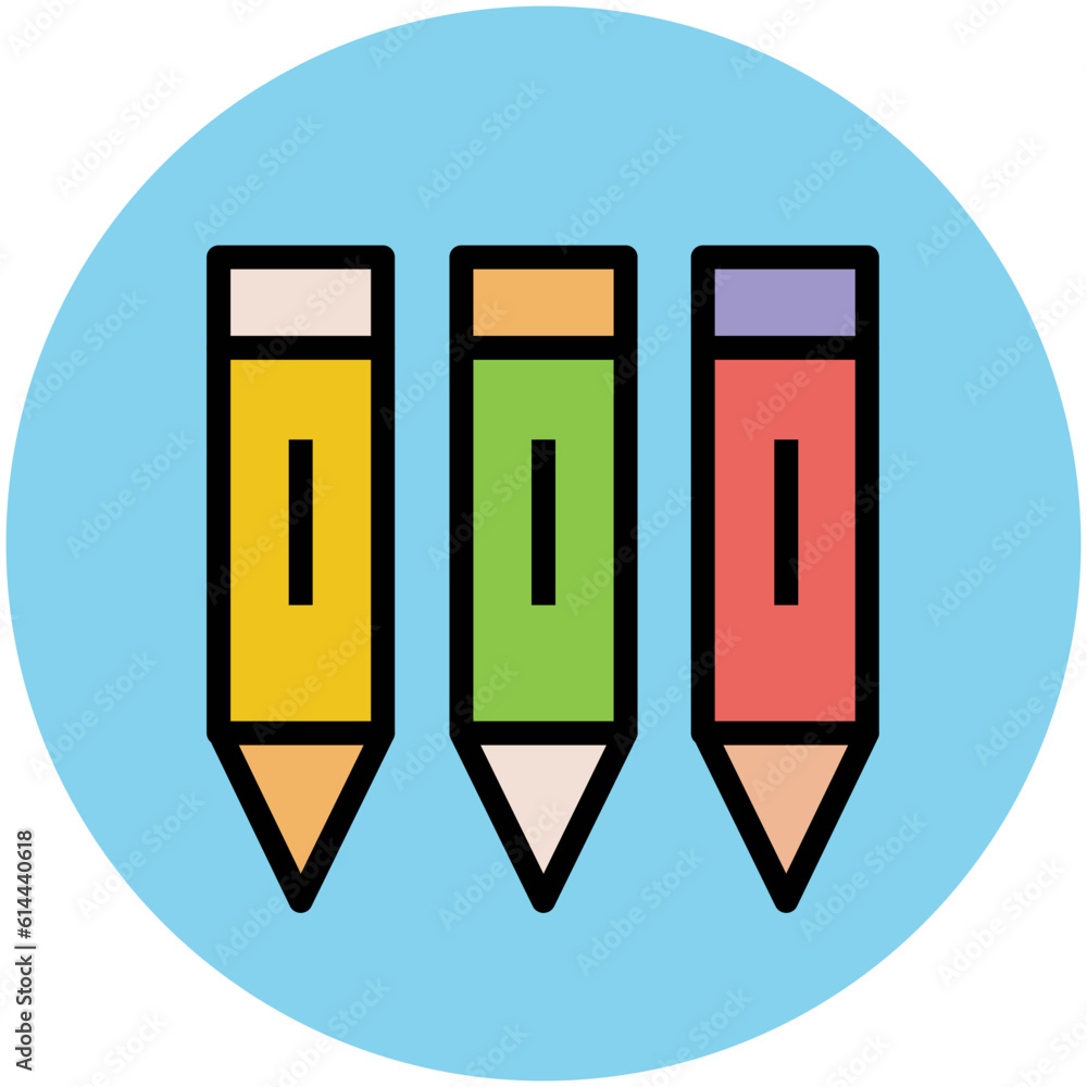 Pencil and scale, flat rounded icon of stationery Pencil and scale, flat rounded icon of stationery