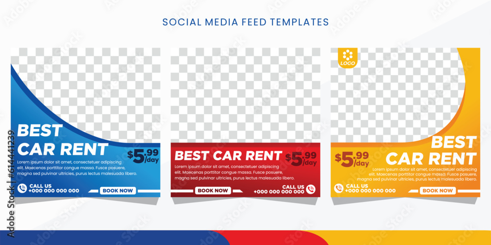 Three Vector a feed of social media car rent templates Three Vector a feed of social media car rent templates