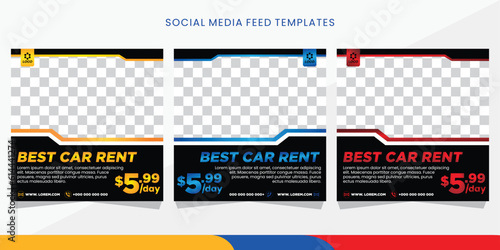 Vector a collage of rent car social media feed templates