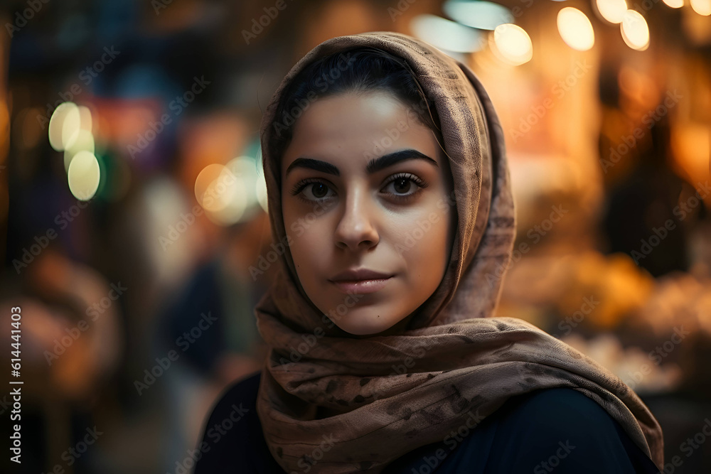 Arab woman in hijab on the street, Generative AI Arab woman in hijab on the street, Generative AI