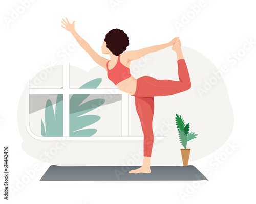 Dancer Pose, Beautiful girl practice Natarajasana yoga excercise