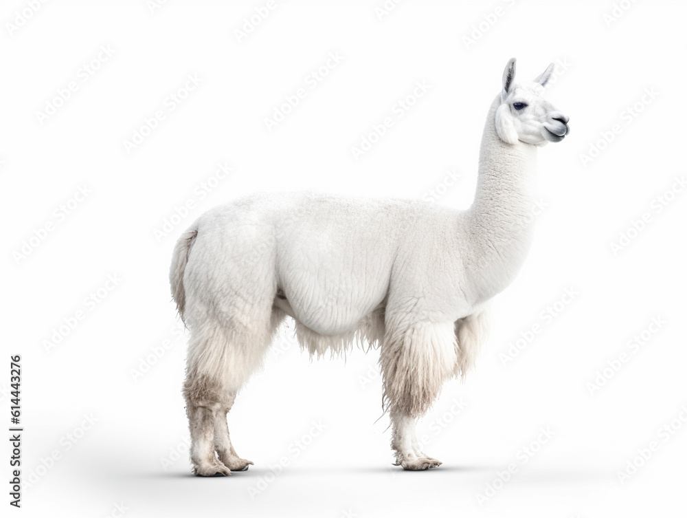 Fototapeta premium ラマ 白背景 AI生成画像 ジェネレーティブAI