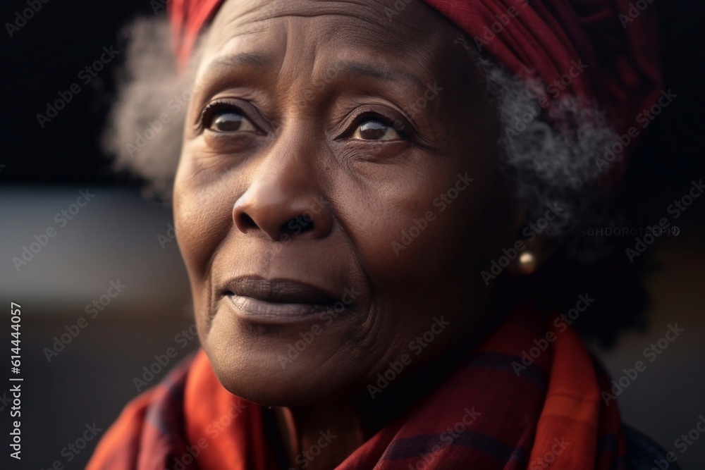 A contemplative black senior woman closing eyes in meditation Generative AI A contemplative black senior woman closing eyes in meditation Generative AI