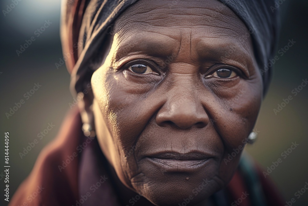 A contemplative black senior woman closing eyes in meditation Generative AI A contemplative black senior woman closing eyes in meditation Generative AI
